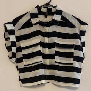 Chic Striped Women's Blouse in Black and White
